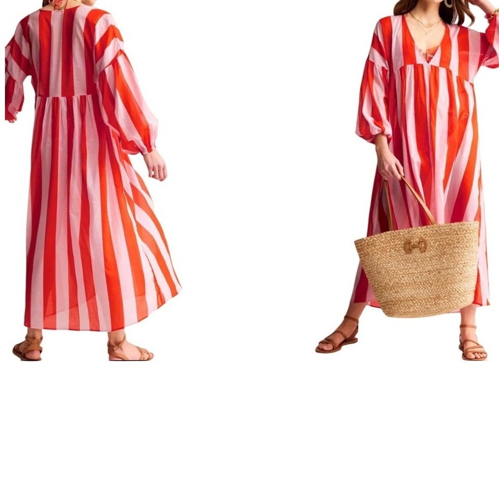 BODEN Sarah Maxi Kaftan Caftan Dress Stripe Pink Orange Maxi Dress US 10R - Picture 3 of 8